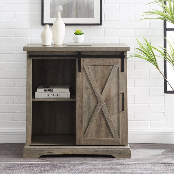 English Elm Walker Edison - Farmhouse Grey Wash Sliding X Barn Door Accent Cabinet with Adjustable Shelves, Durable MDF Finish B185P243999
