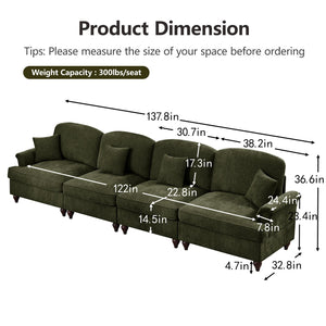 English Elm Elegant Mid Century Chenille 4-Seater Sofa With Flared Arms, Detachable Skirts & Plush Comfort W3041S00349