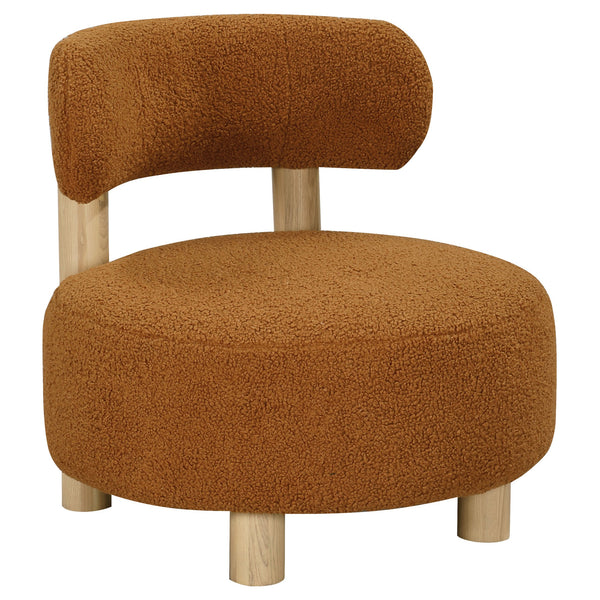 English Elm Modern Boucle Upholstered Barrel Accent Chair with Plush Round Seat, Slim Back & Natural Wood Legs Orange 30.51 L x 30.51 W x 30.1 H B011P308570