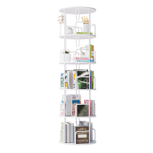 English Elm Rotating 5 Tier Spinning Bookcase Tower Slim 360 Degree Turntable Metal Frame Organizer White W3166P366971