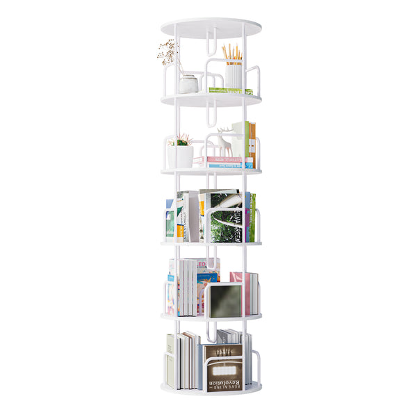 English Elm Rotating 5 Tier Spinning Bookcase Tower Slim 360 Degree Turntable Metal Frame Organizer White W3166P366971