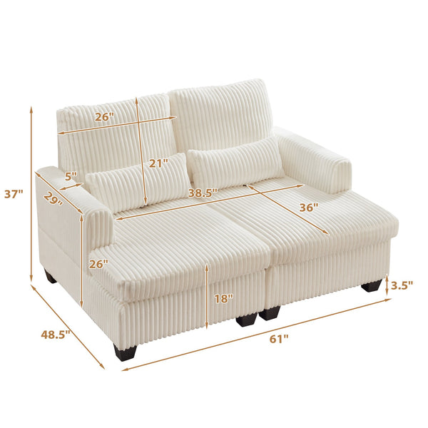 English Elm Fluffy Corduroy Convertible Loveseat Modular Lounge Chair for Bedroom or Apartment White W3705S00016