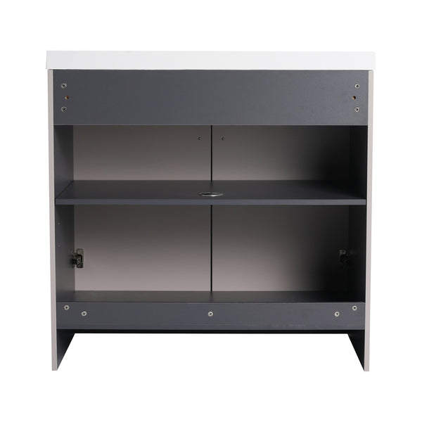 English Elm 36" Freestanding Bathroom Vanity with Resin Sink, Soft-Close Doors, Adjustable Shelf & 3 Handles W999S00336