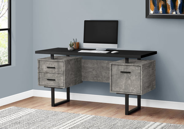 English Elm Computer Desk For Home Office: Reversible Setup, Ample Storage, Modern Black & Grey Design, 60" B2710P219864