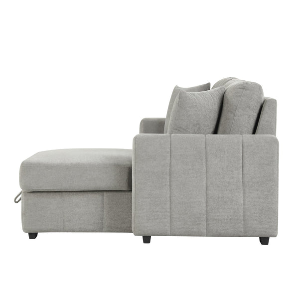 English Elm U_style Modular Sectional Sleeper Sofa with Storage Chaise and Cup Holders for Living Room Grey WY000467AAE
