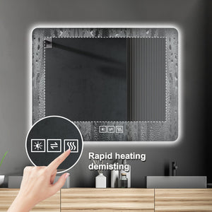 English Elm Wall Mounted Led Bathroom Mirror with Anti Fog Tri Color Lighting and Ip44 Protection W2071P465808
