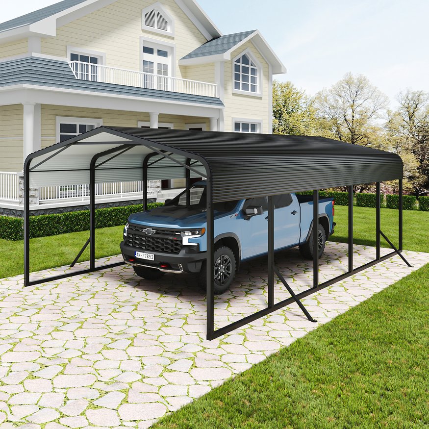 English Elm 15x25ft Steel Carport Heavy Duty Outdoor Shelter for Trucks Boats and Tractors W1820S00024