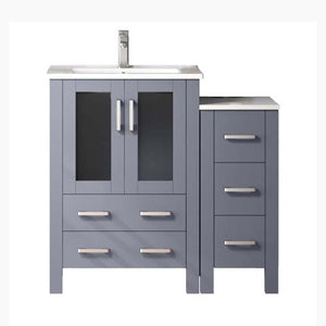English Elm Dark Grey Bath Vanity Set With Mirror, Faucet, Side Cabinet & White Ceramic Top For Space-Saving Style B2731S01361