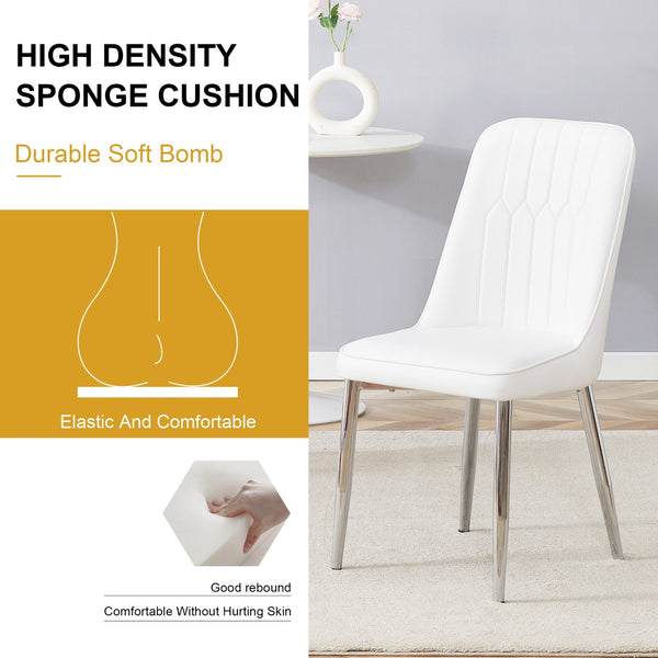English Elm 2 Modern Dining Chairs with Plush PU Cushions and Gold Metal Legs for Stylish Comfort at Home White+Silver W1151P295416