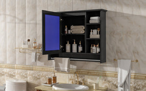 English Elm 3-in-1 Wall Mounted Medicine Cabinet with Soft Close Door Towel Bar and Vanity Mirror Black N710P358618B