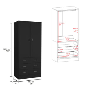 English Elm Taly Spacious Armoire with Double Doors, Two Drawers & Hanging Rod — Tall Laminate Storage Cabinet Black 35.4 L x 23.6 W x 6.3 H B200S00376