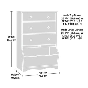 English Elm 3-Drawer Chest with White Finish, Durable Engineered Wood, Kids Organizer with Large Bin, Compact Fit for Small Spaces B356P367976