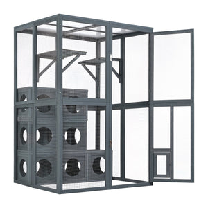 English Elm Catio Outdoor Cat Enclosure Pine Wood Seven Modular Boxes Weatherproof Climbing Habitat N843MP004G