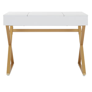 OSP Home Furnishings Juliette Vanity Desk White Top/Gold Legs