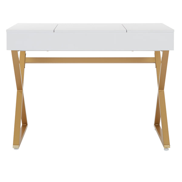 OSP Home Furnishings Juliette Vanity Desk White Top/Gold Legs