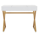 OSP Home Furnishings Juliette Vanity Desk White Top/Gold Legs