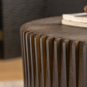 English Elm Vintage Cylindrical Nesting Coffee Table Set, Textured Embossed Wood Accent Tables for Living Room Dark Brown W757P195739