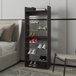 English Elm Cache Black Shoe Rack for Bedroom — Slim Engineered Wood & Metal Rods, Odor-Resistant, Durable Storage (37"x15"x7") B092P315574