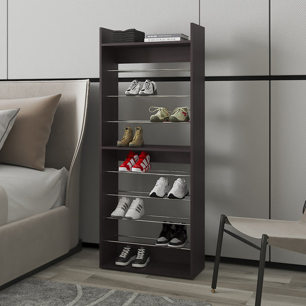 English Elm Cache Black Shoe Rack for Bedroom — Slim Engineered Wood & Metal Rods, Odor-Resistant, Durable Storage (37"x15"x7") B092P315574