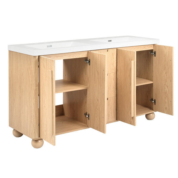 English Elm [video] 59 Inch Double Sink Vanity with Wood Grain Mdf Soft Close Doors and Resin Basins N759S425430N