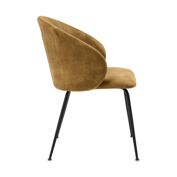English Elm Brown Velvet Upholstered Dining Side Chair Set with Sleek Powder Coated Metal Legs Mustard B011P243656