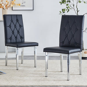 English Elm 2 Piece Set Of Black Armless Dining Chairs Brings A Touch Of Elegance and Mystery To The Dining Area With Its Deep Black Tone,The Grid and Buckle Design Of The Back Add A Vintage Yet Fashionable Touch