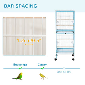 English Elm Pawhut Two-tier Indoor Bird Aviary Steel Wire Cage with Rolling Casters Multi-door W2225P217029