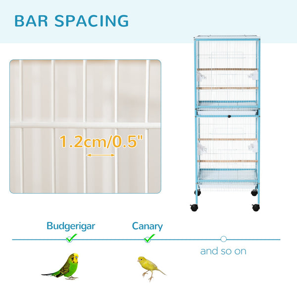 English Elm Pawhut Two-tier Indoor Bird Aviary Steel Wire Cage with Rolling Casters Multi-door W2225P217029