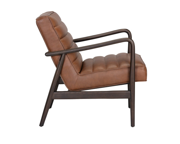 Sunpan Lyric Lounge Chair - Mid-Century Modern Comfort with Elegant Channel Tufting and Oak Frame Vintage Caramel Leather