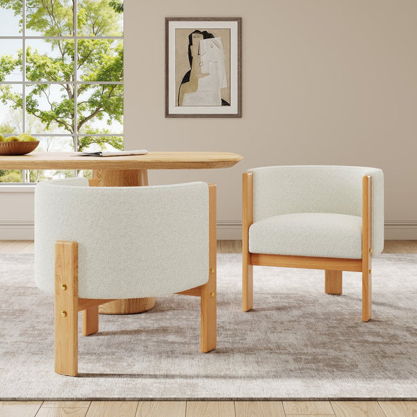 English Elm Christopher Knight Home® - Upholstered Natural Rubber Wood Dining Chairs Set of 2 with White Boucle, Modern Armchairs, 225lbCapacity N779P341538W