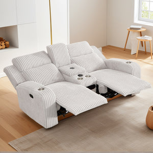 English Elm Recliner Sofa Set with Corduroy Upholstery Bluetooth Speaker Usb Wireless Charging Living Room Grey W3900S00003