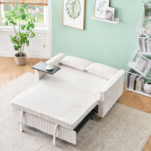 English Elm The pull-out and push-in corduroy sofa with convertible bed, movable tabletop and built-in USB ports Beige W3371P316015