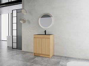 English Elm 28" Freestanding Bathroom Vanity with Gun-Gray Stainless Sink, Soft-Close Doors, Adjustable Shelves, Plywood Finish W999P376890