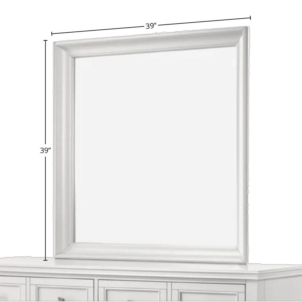 English Elm White Square Mirror — Beveled Glass Frame, Solid Poplar & MDF Construction, Transitional Chic Decor B2699P236713