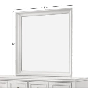 English Elm White Square Mirror — Beveled Glass Frame, Solid Poplar & MDF Construction, Transitional Chic Decor B2699P236713