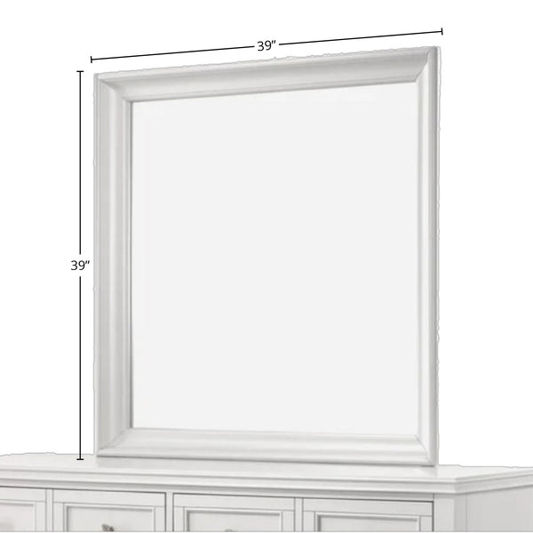 English Elm White Square Mirror — Beveled Glass Frame, Solid Poplar & MDF Construction, Transitional Chic Decor B2699P236713