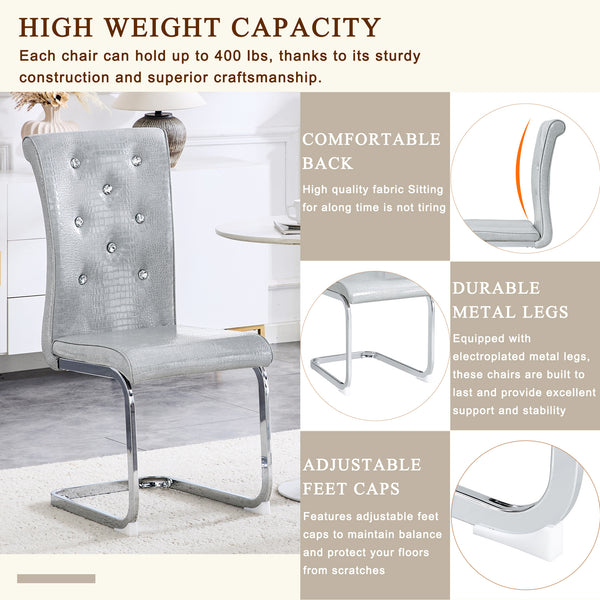 English Elm Luxury Pu Upholstered Dining Chair Set of 4 with Channel Stitching and Metal Legs Gray W1512P491866