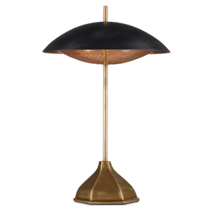 Domville Modern Table Lamp - Antique Brass & Black Metal Shade with Unique Hexagonal Base Design