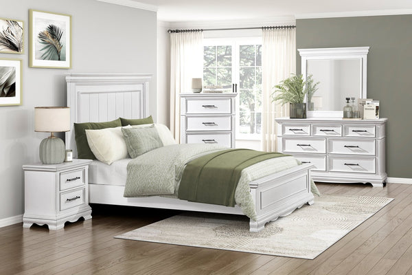 English Elm White Solid Wood Full Bed Frame with Tall Paneled Headboard Classic Cottage Style B011S02481