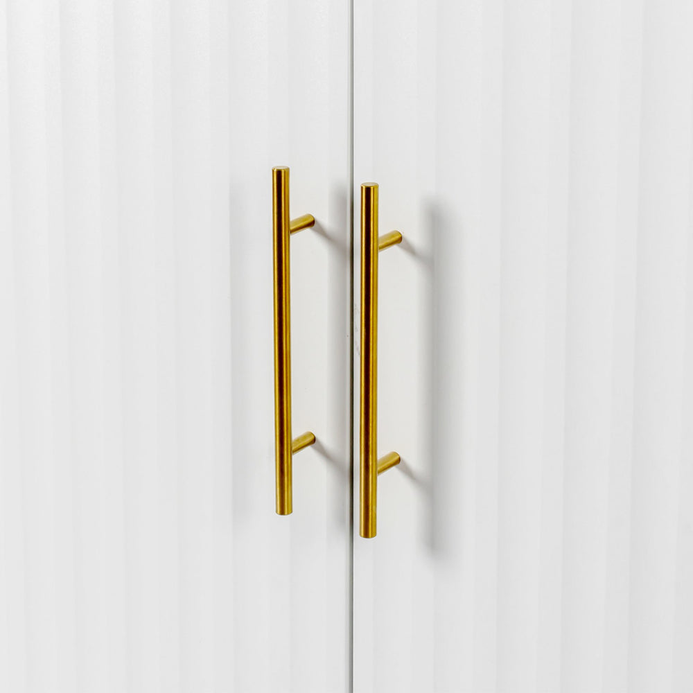 English Elm 3-Door Fluted Sideboard with Gold Handles, 55" White Buffet Cabinet for Kitchen Dining Living Room W2282P220597