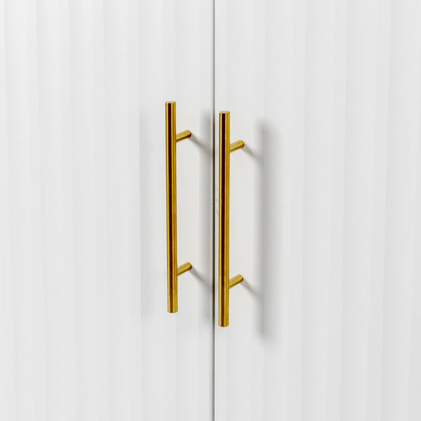 English Elm 3-Door Fluted Sideboard with Gold Handles, 55" White Buffet Cabinet for Kitchen Dining Living Room W2282P220597