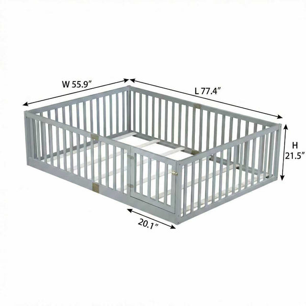 English Elm Twin Floor Bed Solid Rubber Wood with Tall Safety Railings for Toddler Sleep Grey W504P287657