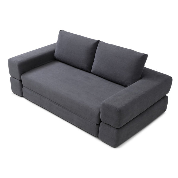 English Elm 81'' Corduroy Floor Sofa Convertible Loveseat Futon Sleeper with Foam Fill and Pillows Gray W1117P459707