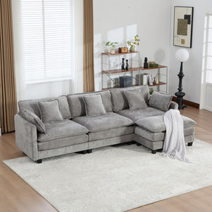 English Elm Cloud Modular Three Seat Sofa Chenille Upholstered with Double Layer Cushions for Living Room Gray W1143S00061