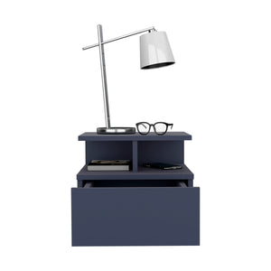 English Elm Adele Navy Blue Floating Nightstand with Drawer & Dual Shelves, Easy Assemble, Space-Saving Storage B200P378369
