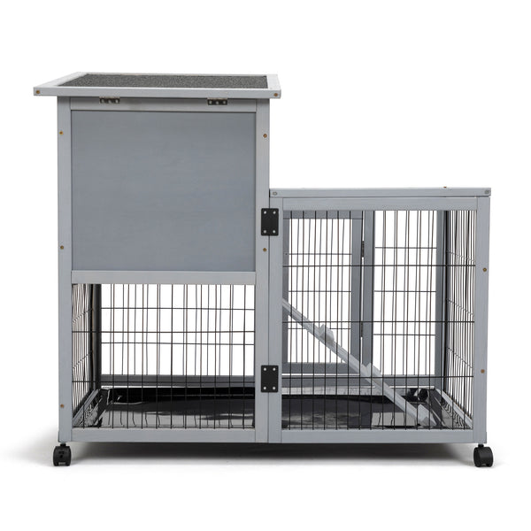 English Elm Detachable Two-tier Pine Rabbit Hutch with Rolling Casters and Removable Waste Trays White+Gray W2181P190614