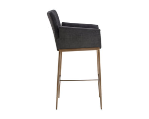 Sunpan Gesa Modern Barstool with Antique Brass Frame and Durable Performance Fabric for Elegant Dining Spaces Polo Club Kohl Grey