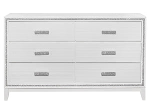 English Elm ALMERA Glam Transitional 5-Drawer Chest with Glitter Finish, Solid Wood & MDF Construction, Elegant Storage White 66.38 L x 19.92 W x 37.28 H B201P226184