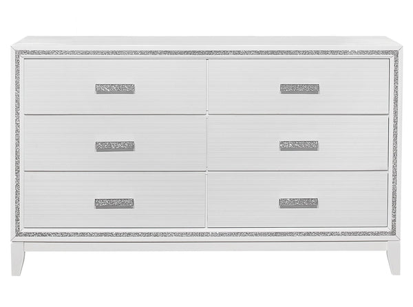 English Elm ALMERA Glam Transitional 5-Drawer Chest with Glitter Finish, Solid Wood & MDF Construction, Elegant Storage White 66.38 L x 19.92 W x 37.28 H B201P226184