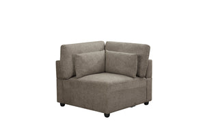 English Elm Rylie Brown Linen 5-Piece Modular Sectional Sofa with Toss Pillows, Pocket Coil Seats, Modern Comfort B2726S00423